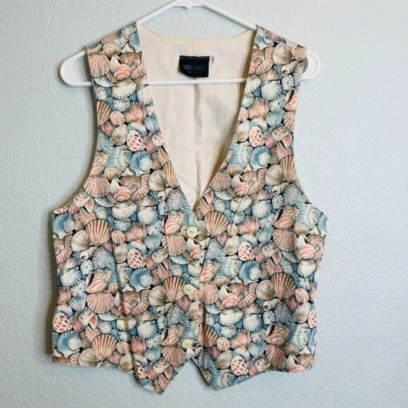 Linda Tilson Vintage Beachy Cottagecore Seashell Button Cotton Vest | Large - Picture 1 of 6